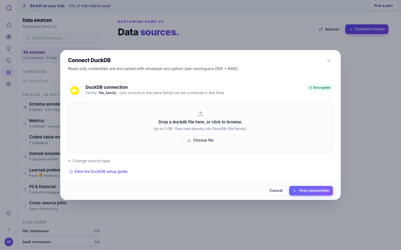 Connect DuckDB form in Queringo